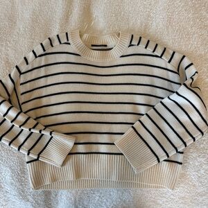 Tahari Cream and Black Striped Sweater